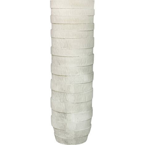 Vase décoratif franges circulaires en fibrocement blanc - Blanc ciment texturé (1/3)