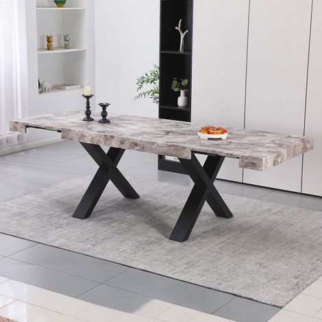 Tavolo Allungabile Cindy Gondar Effetto Marmo Grigio con Gambe Nere da 160 a 240 cm (1/5)