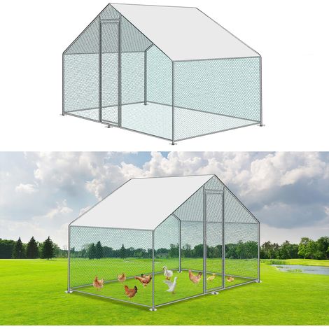 Einfeben – Poulailler XXL en acier galvanisé 3 x 2 x 2 m – Enclos extérieur pour poules et petits animaux – Résistant aux UV et à la corrosion