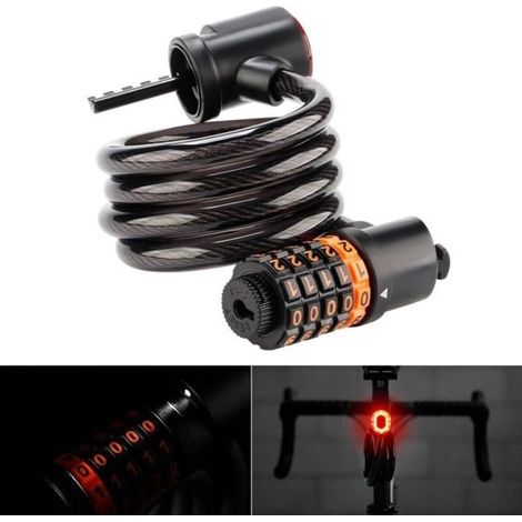 (Black) Bike Lock with Alarm 120CM 110dB Bike Lock Alarm with USB C Rechargeable Remote Control Anti-Theft Chain with 3 Keys and Bag (1/5)