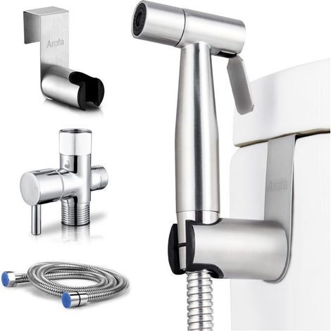 Kit hygiène WC. Robinet 3 voies + Douchette ABS + Flexible 1,2m + Support