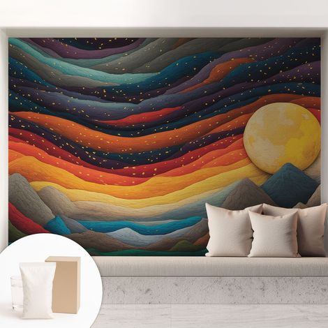 Tapete Dekorative Vliestapete mit Klebe für Wand - Mustertapete - moderne Einrichtung - für Büro Bunte Berge 208x146 cm (1/5)