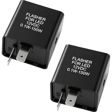 2 pezzi 12V Relè lampeggiante LED per moto a 2 pin, Unità lampeggiante LED universale a 2 pin, Relè segnale elettronico 0,1W-150W, per Scooter Quad Bici elettrica, Frequenza regolabile (1/5)