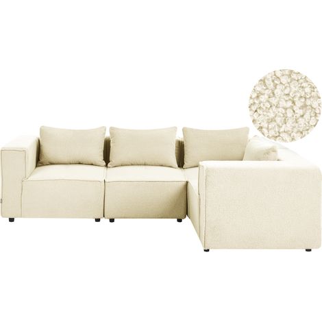 Sofá esquinero izquierdo moderno 4 plazas modular tapizado de bouclé blanco crema Axebo (1/5)