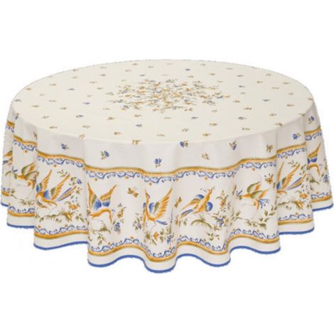 Nappe Provençale Ronde Anti-Tâche Moustier Bleu 100% Polyester