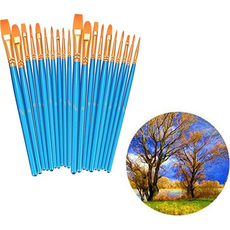 20 Acrylfarbenpinsel mit Nylonborsten, Holzgriff und Metallhülse – weit verbreitete Künstlerpinsel für Gesichts-, Bastel- und Formenarbeiten (1/5)
