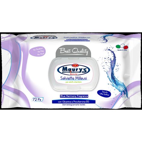 MAURY'S SALVIETTE DETERGENTI UMIDIFICATE MILLEUSI BLU HARMONY 72PZ PER ADULTI E BAMBINI