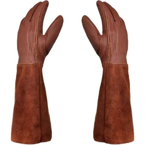 Guantes de jardinería unisex - Par de guantes de jardinería - Protección de cuero - Guantes de jardinería para espinas y zarzas y guantes de trabajo - Marrón - M (1/4)