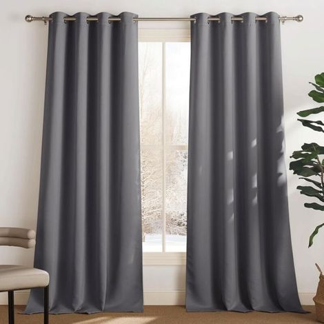 Lot de 2 Rideau Occultant Thermique Isolant Anti Froid et Chaleur 140x200 (lxH) Tenture Opaque à Oeillets Isolation Lumiere Uv (1/5)