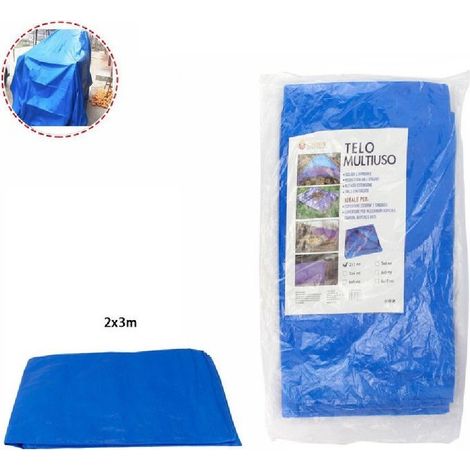 TRADE SHOP - Telo Telone Copertura Impermeabile Blu Multiuso Antistrappo Misura 2x3 Mt 69436 -
