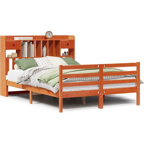 Maison Exclusive - Lit bibliothèque sans matelas cire marron 150x200 cm pin massif (1/5)