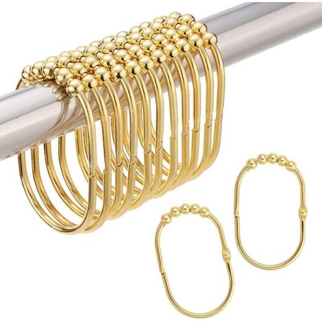 – Anneaux de douche dorés en métal – Conception à 5 rouleaux pour faible friction – Lot de 12 crochets pour tringles 3/4 à 1 1/8 pouces