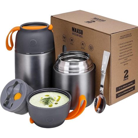 Thermobehälter Essen 500ml 700ml Edelstahl Warmhaltebehälter faltbaren Löffel (1/5)