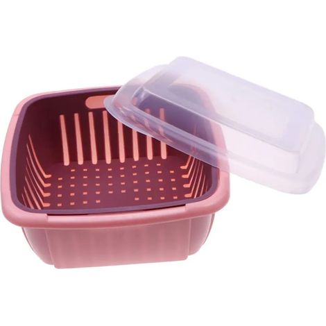 Escurridor 2 en 1 con tapa Lavadora de verduras desmontable multifuncional Utensilios de cocina de plástico (1/4)