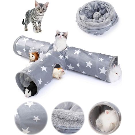 Tunnel Pliable pour Chat, Labyrinthe Tunnel pour Lapin, Jouet pour rongeurs, Ø 26cm, 3 entrées,Les étoiles (1/5)
