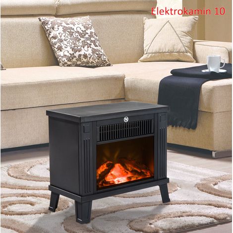 Cheminée électrique sur pied avec effet flamme, chauffage 600/1200 W, métal noir 34 x 17 x 31 cm (1/5)