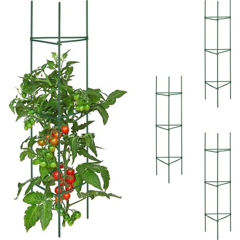 Relaxdays Set 4 Jaulas Tomates, Soporte Plantas Trepadoras, Tutor Tomateras, 120 x 32 x 32 cm, Acero y Plástico, Verde