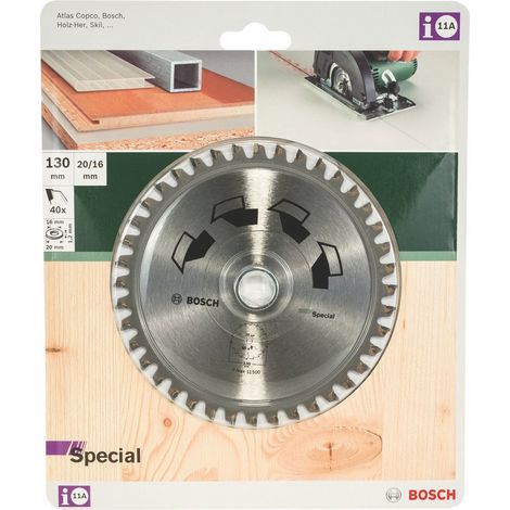 1x Lame de Scie Circulaire Special (pour Bois, Métaux non ferreux, Plastique, Ø 130 x 2.2/1.6 x 20/16 mm, 40 Dents, FT, avec 1x Bague de Réduction 16 mm, Accessoire Scie Circulaire) (1/3)