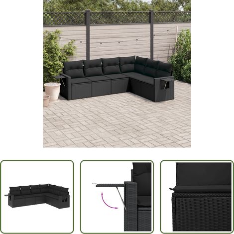 Gartensessel - 6-tlg. Garten-Sofagarnitur mit Kissen Schwarz Poly Rattan (1/5)