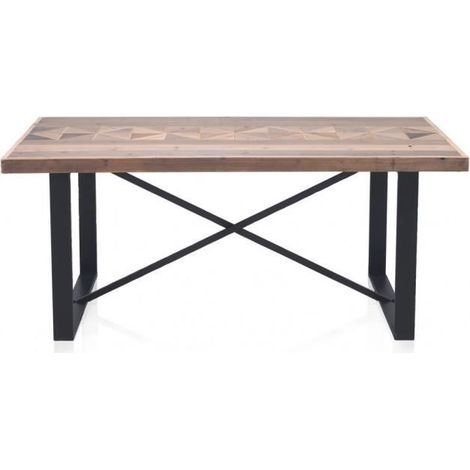 Table à manger en bois de sapin naturel et métal coloris noir - Longueur 180 x Hauteur 76 x Largeur 90 cm -JUANIO (1/4)