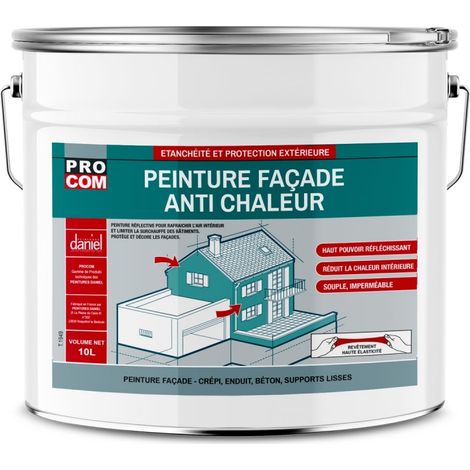 Procom – Peinture façade anti-chaleur réflective 10L – Réduit la chaleur intérieure de 2 à 4°C – SRI 104 – Revêtement microporeux imperméable