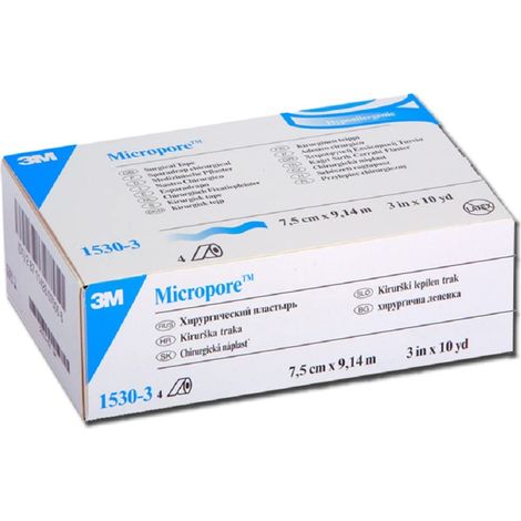 3M Micropore™ - 7.5 cm x 9.14 mt Cerotto delicato in carta, Confezione da 4 pezzi