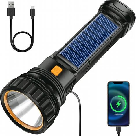 Lampe torche solaire - 1200 mAh - Rechargeable - Câble de chargement USB inclus - Lampe de secours multifonctionnelle (1/5)