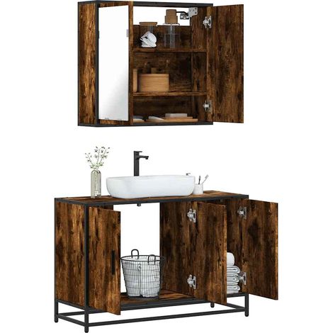 Set de muebles baño 2 pzas madera contrachapada roble ahumado vidaXL (1/5)