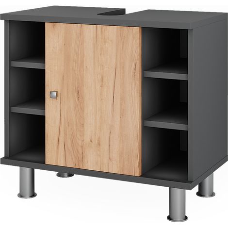 Waschbeckenunterschrank Fynn, Anthrazit/Goldkraft Eiche, 60 x 54 cm mit 6 Ablage, Vicco