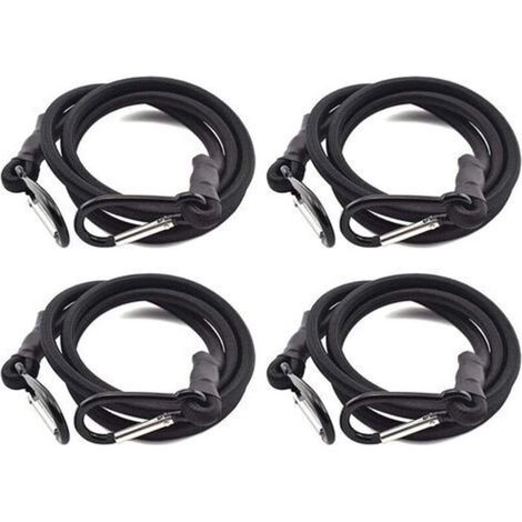 Gummiseile, elastische Gummiseile mit Haken, 4 Stück schwarze elastische Gummiseile, Gummiseil mit Haken für Gepäckträger (1 m) (1/5)
