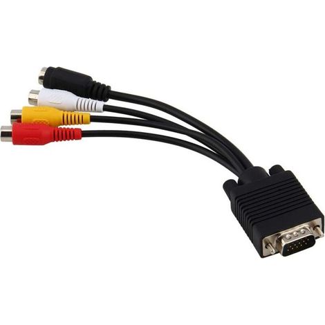 Convertisseur d'adaptateur TV SVGA vers S-vidéo 3 RCA AV Haute Performance, convertisseur d'adaptateur d'entrée VGA Sub-D Standard pour Ordinateur Portable PC (1/5)