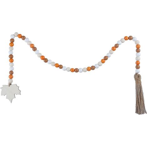 Guirlande En Perles Bois - Décoration Automnale Avec Pompons Et Feuilles D'érable - Pour Intérieur Extérieur Mur Plateau - 1 Pièce (1/5)
