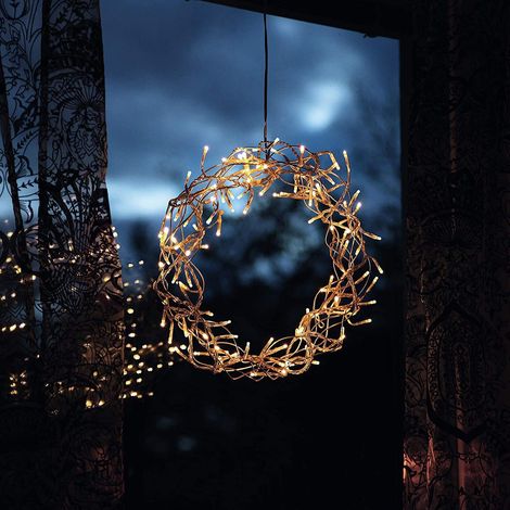 LED-Lichterkette, Weihnachtslichterkette aus silbernem Draht und Kunststoff, beleuchteter Weihnachtskranz, warmweiß, 30 cm Durchmesser, Länge (1/4)