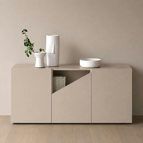 Buffet contemporain taupe à découpe centrale 160 cm LORA (1/4)