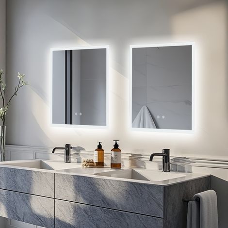 40cm x 50cm Rectangular LED Bathroom Mirror with Frosted edge Backlit Lights, Anti Fog (1/5)