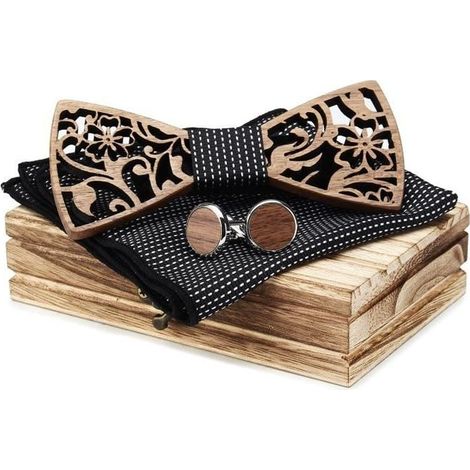 TEMPSA Rétro Noeud Papillon - En Bois Fait Main - Anniversaire Mariage Garçons d\'honneur noir (1/4)