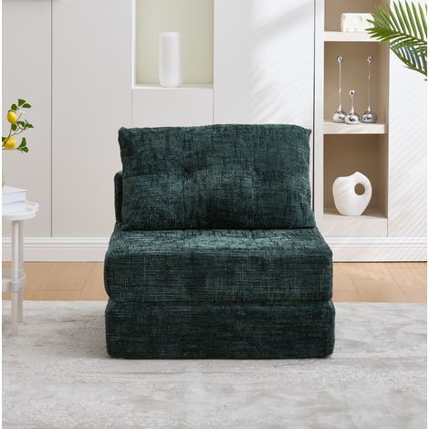 Divano letto pieghevole in ciniglia verde smeraldo con cuscino e schienale (1/5)