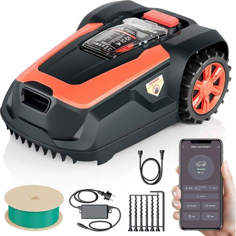 M1 Robot Lawn Mower with Peripheral Cable Up to 1400 m² Automatic Robot Mower Cutting Height 25-65 mm Slope Up to 47% Cutting Width 22cm Control Via App and Bluetooth (1/5)