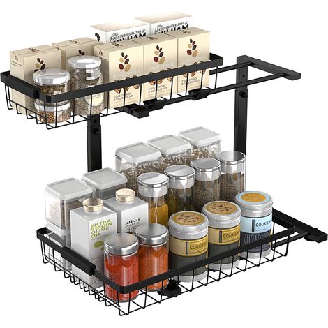 Rangement sous évier et étagère de rangement 1 pc réglable en hauteur organisateur de placard extractible avec tiroirs coulissants 2 niveaux pour cuisine salle de bain (1/2)