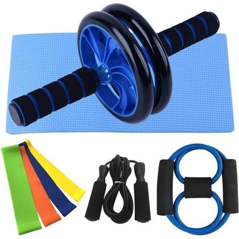 Rouleau Abdominal avec Tapis pour Genoux, Corde à Sauter 3 mètres, Cercle de Résistance – Ensemble de Fitness Complet 8 pièces pour Musculation et Entraînement à Domicile (1/4)