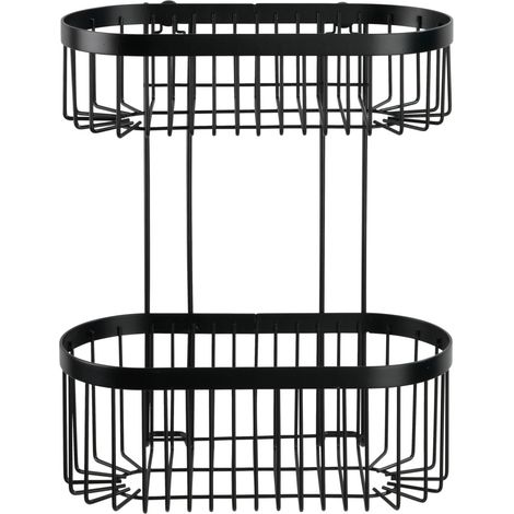Étagère WENKO Classic Plus noire sans perçage 2 étagères en métal design industriel pour salle de bain et douche rangement élégant facile à installer avec Vacuum-Loc système 26,5 x 33 x 14,5 cm (1/5)