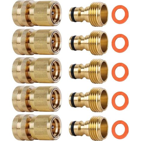 Ensemble de 5 Pièces de Connecteurs Rapides en Laiton pour Tuyau D'Arrosage, Accessoires de Connexion Filetée GHT, Connecteurs Sans Fuite pour Tuyau D'Eau (1/5)