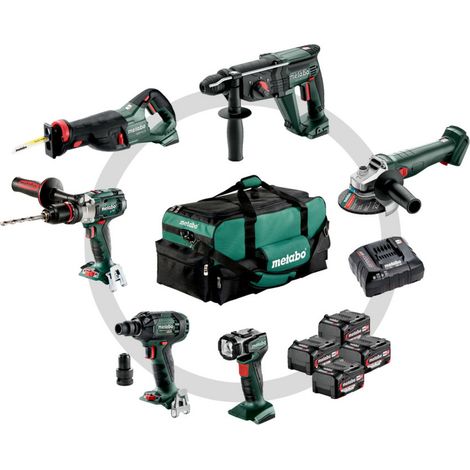 Metabo Akku Combo Set Bauhandwerk 6.1, SB 18 LTX Impuls + KH 18 LTX 24 + W 18 L 9-125 Quick + ASE 18 LTX + SSW 18 LTX 300 BL + ULA 14.4-18 LED, Werkze