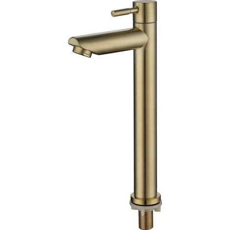 304 Stainless Steel Bathroom Washbasin with Brushed Gold Finish, Single Hole, Undermount Basin with Hot and Cold Water, Faucet - Brushed Gold Single Cold Water Straight Spout Tall Model