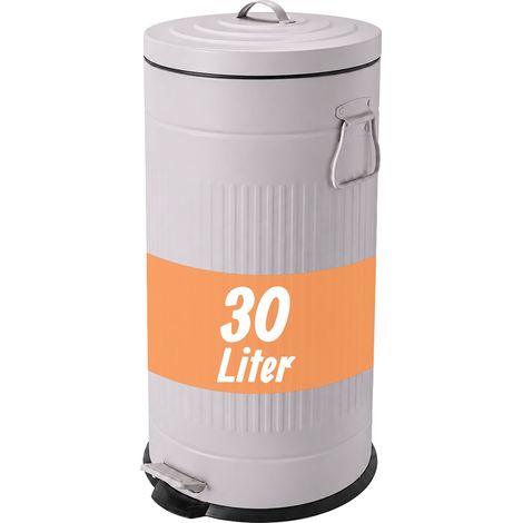 Relaxdays Mülleimer, 30 Liter, Küche, entnehmbarer Inneneimer, Fußpedal, Softclose, Metall, Retro Tretmülleimer, grau (1/5)