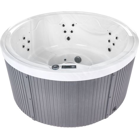 Bañera de hidromasaje spa exterior de 5 plazas efecto mármol acrílico con calefacción LED gris Marfil