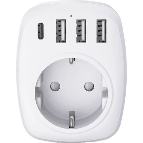 EU/UK Travel Adapter - 4 USB Ports - White - Voltman (1/3)