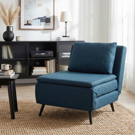 Fauteuil convertible 1 place clic-clac 3 en 1 dossier réglable oreiller assise large bleu. Fauteuil clic-clac bleu pour un couchage d'appoint confortable, moderne et fonctionnel. (1/5)