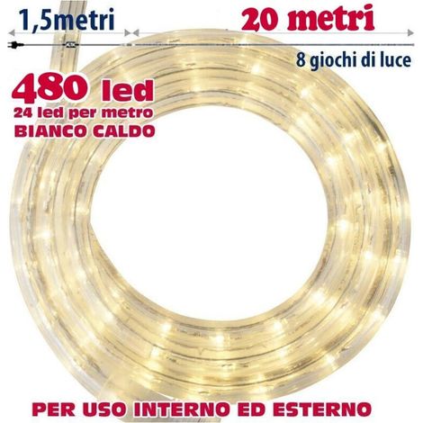 20 Mètres De Tubes Led Blanc Chaud 480 Lampes Pour L'intérieur Et L'extérieur