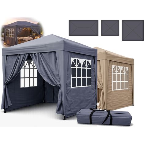 Faltpavillon 1,5 x 2,9 m Smoky Grau, 4 Easy-Klett Seitenwände (2 Reißverschlüsse, 2 Fenster), Pop Up Pavillon Faltbar, mit Tragetasche